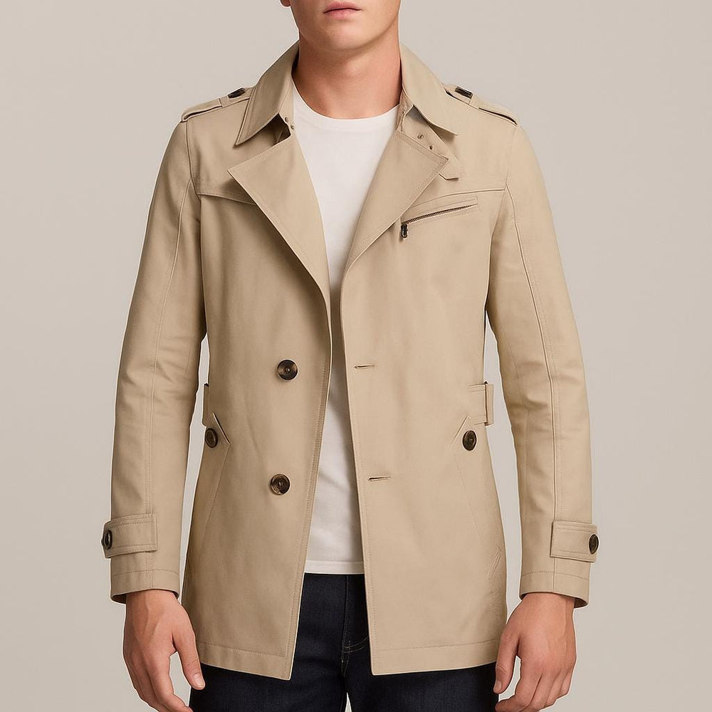 Men's Short Trench Jacket, Epaulette Button-Front Woven Coat