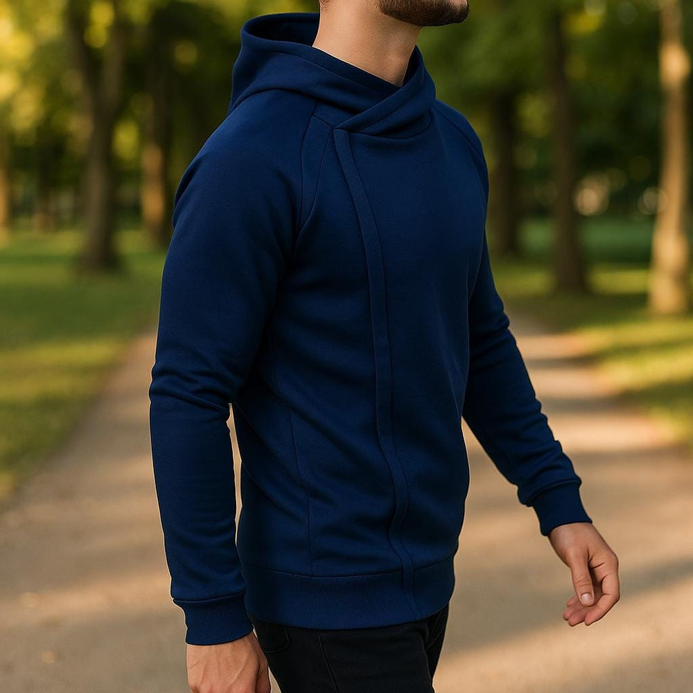 Men's Brushed Fleece Crossover Hoodie, Concealed Zip Sweatshirt