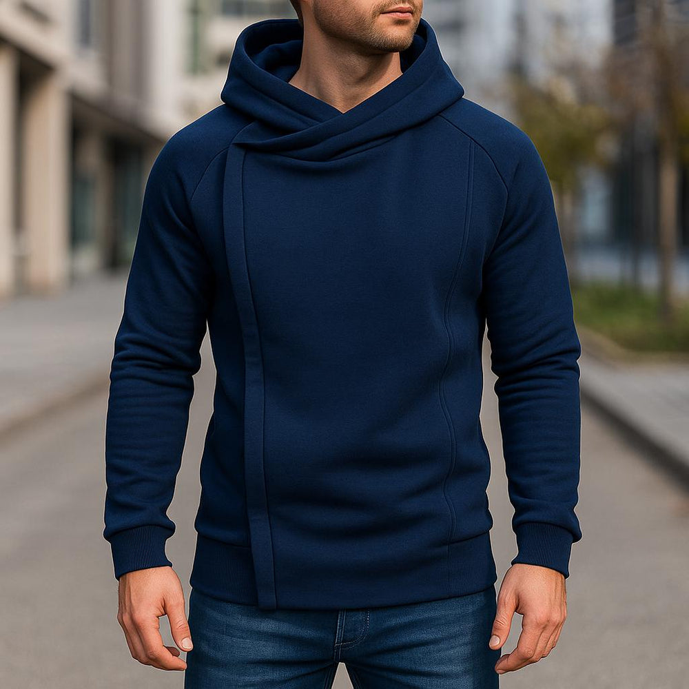 Men's Brushed Fleece Crossover Hoodie, Concealed Zip Sweatshirt
