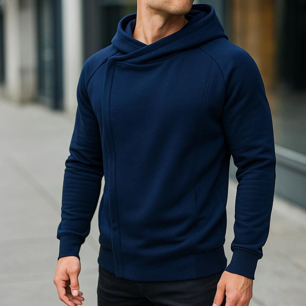 Men's Brushed Fleece Crossover Hoodie, Concealed Zip Sweatshirt