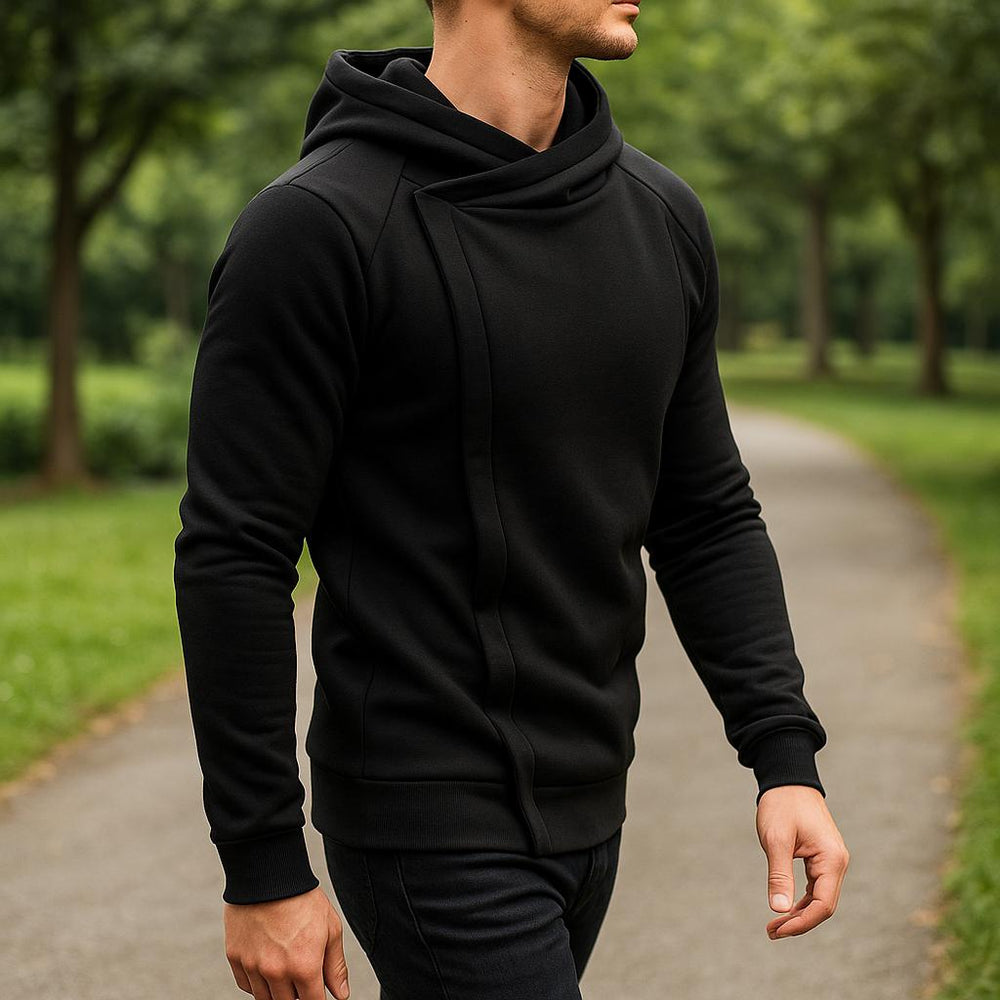 Men's Brushed Fleece Crossover Hoodie, Concealed Zip Sweatshirt