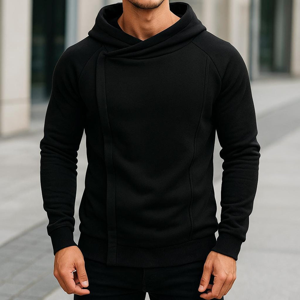 Men's Brushed Fleece Crossover Hoodie, Concealed Zip Sweatshirt