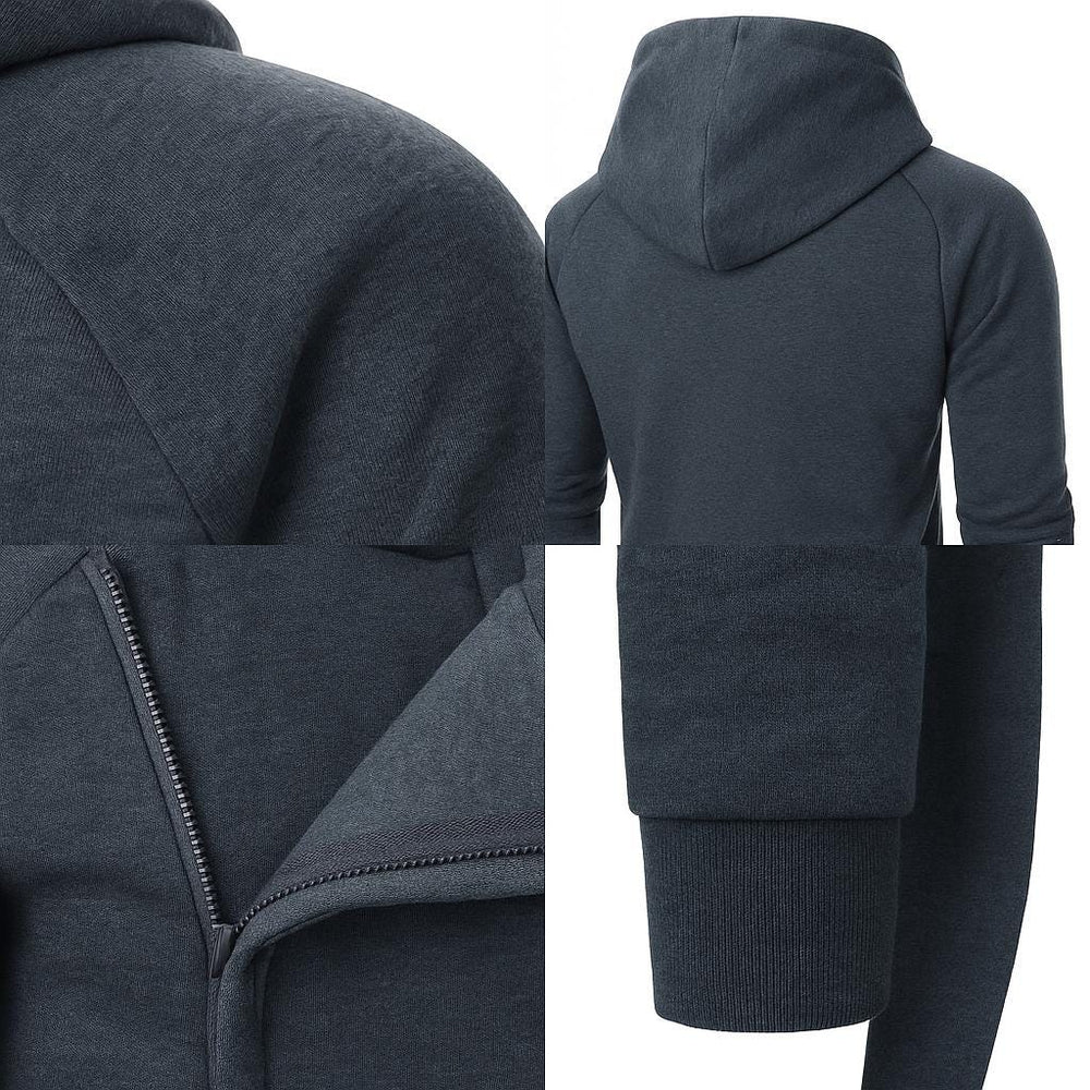 Men's Brushed Fleece Crossover Hoodie, Concealed Zip Sweatshirt