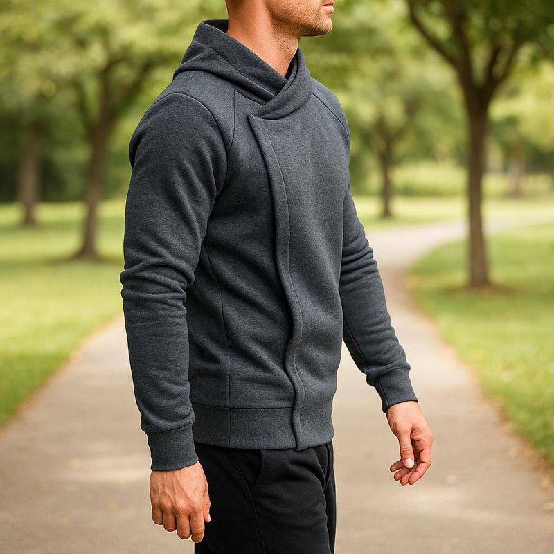 Men's Brushed Fleece Crossover Hoodie, Concealed Zip Sweatshirt