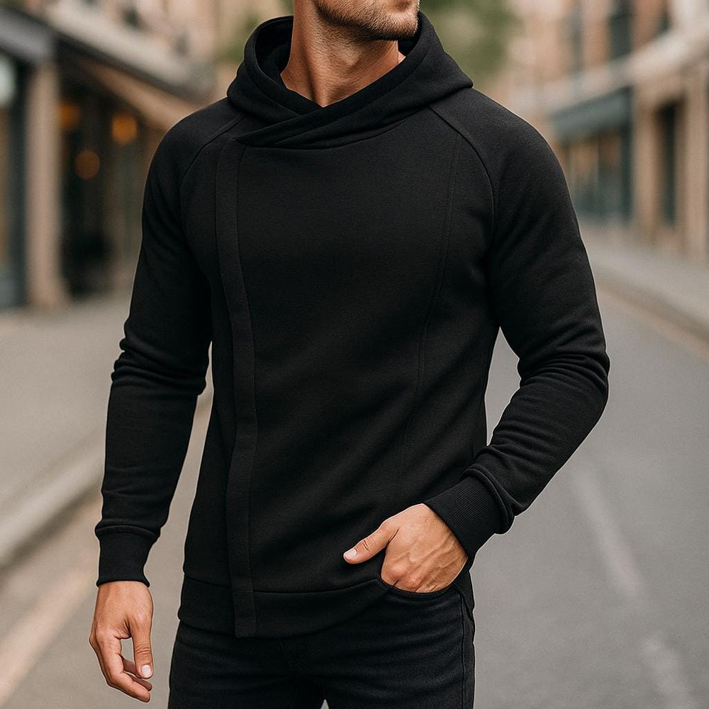 Men's Brushed Fleece Crossover Hoodie, Concealed Zip Sweatshirt