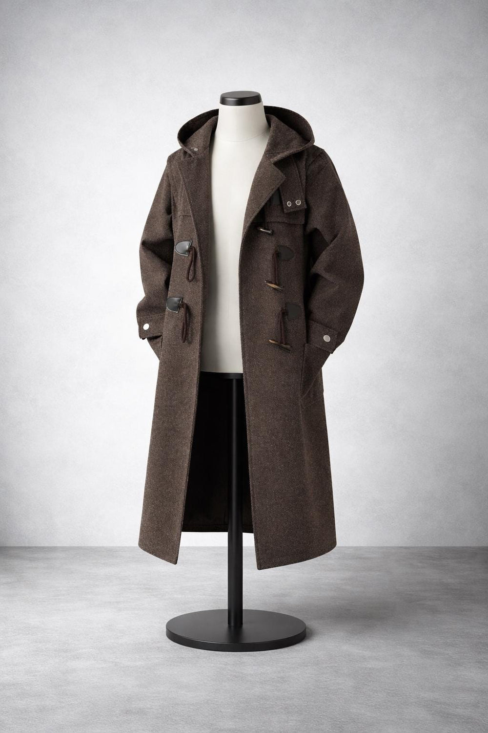 Men's Hooded Duffle Coat, Toggle-Front Longline Winter Coat
