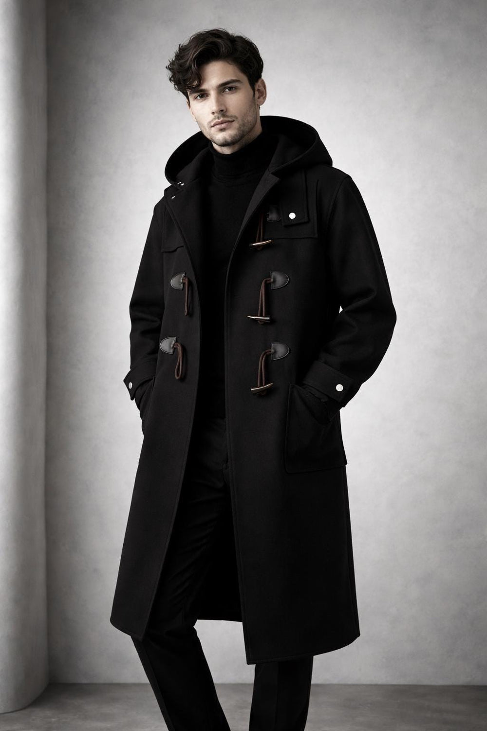 Men's Hooded Duffle Coat, Toggle-Front Longline Winter Coat