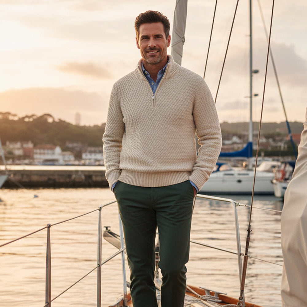 Men's Raised-Diamond Textured Quarter-Zip, Tall Ribbed-Collar Sweater