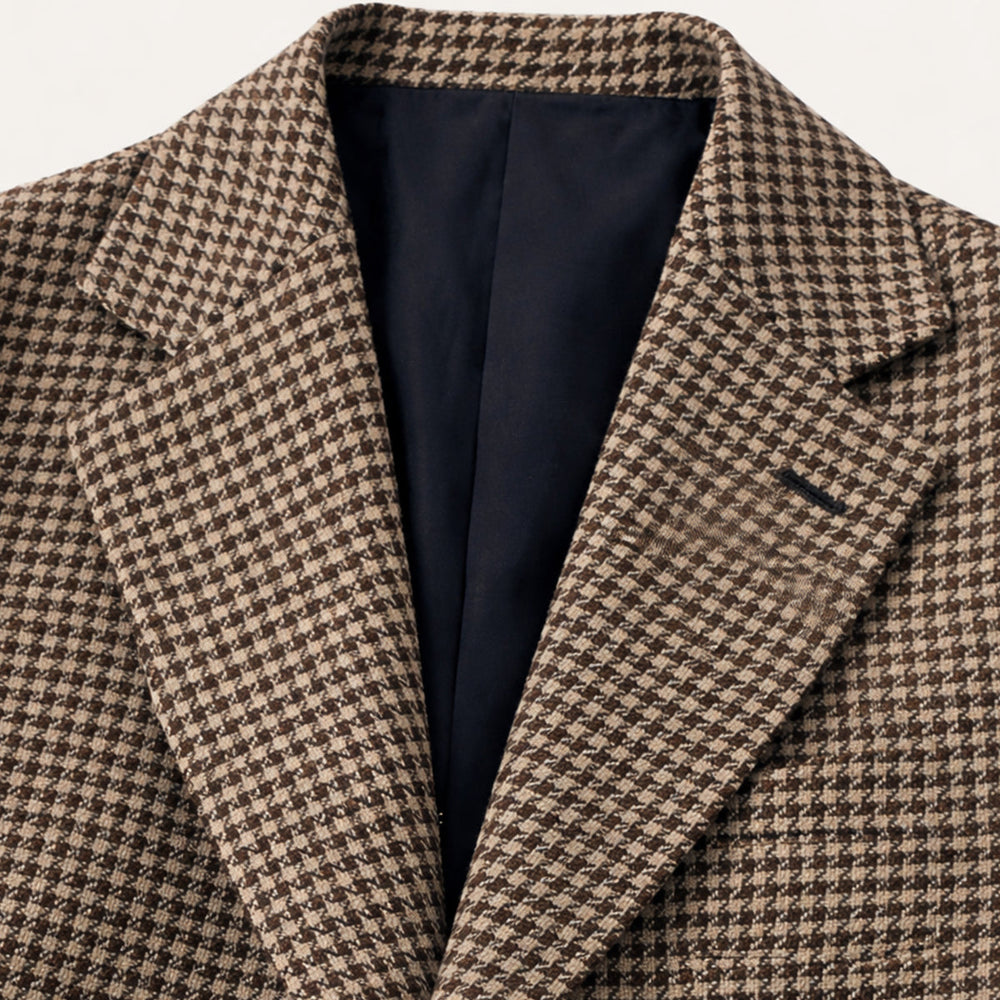 Men's Houndstooth Check Blazer, Soft-Shoulder Notch-Lapel Jacket