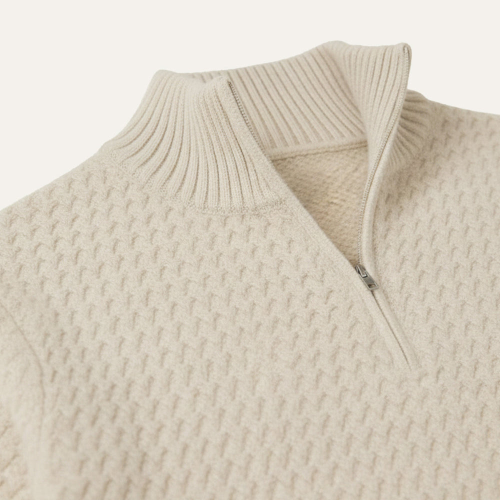 Men's Raised-Diamond Textured Quarter-Zip, Tall Ribbed-Collar Sweater