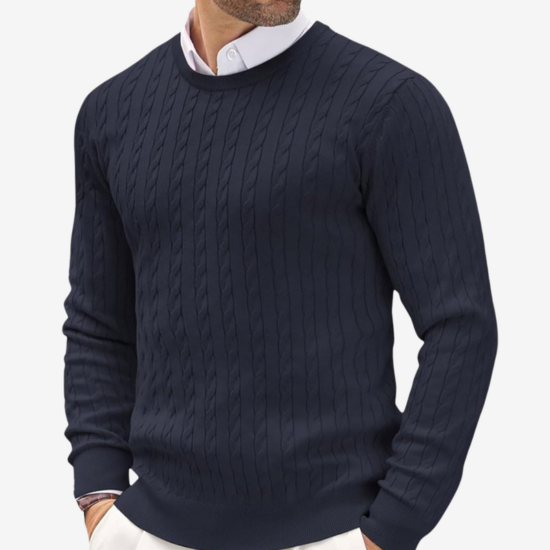 Men's Fine Cable-Knit Crewneck Sweater, Slim Pullover