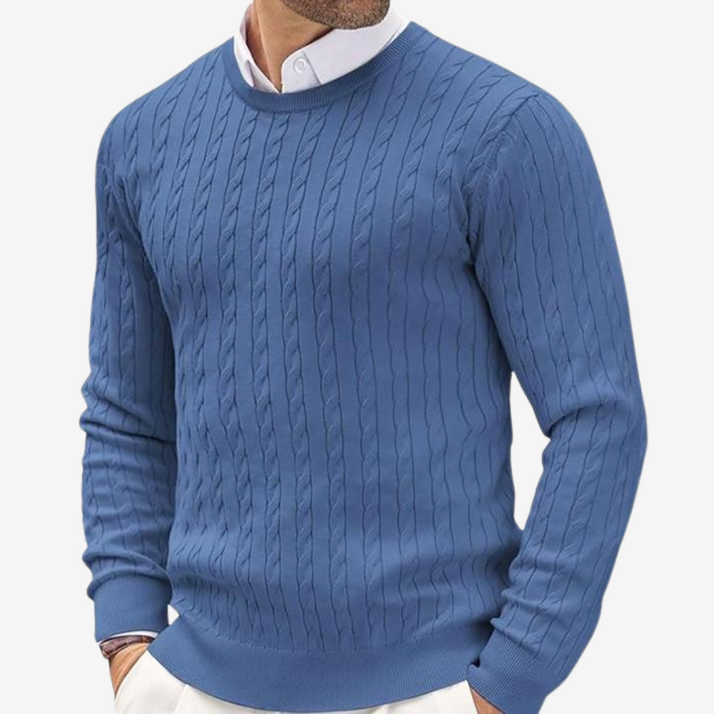 Men's Fine Cable-Knit Crewneck Sweater, Slim Pullover