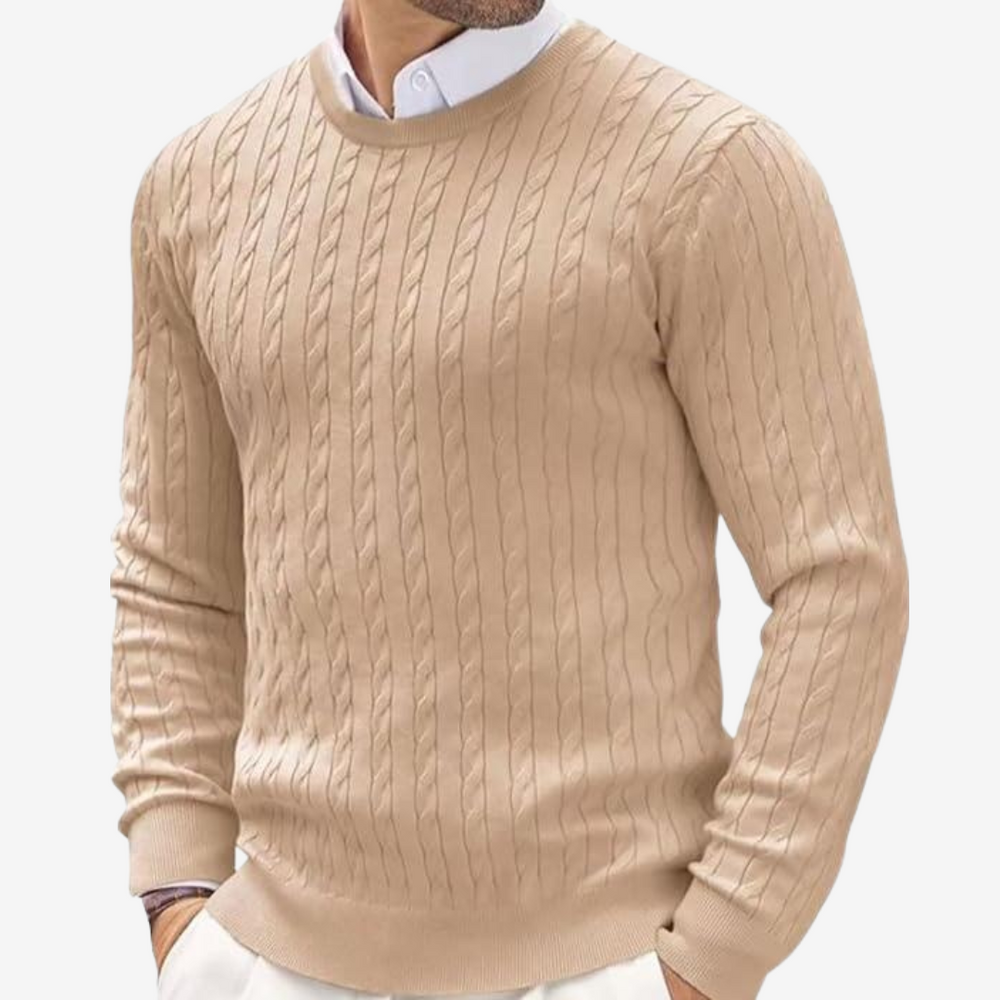 Men's Fine Cable-Knit Crewneck Sweater, Slim Pullover