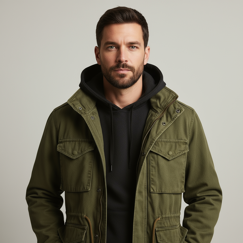 Men's Woven Belted Topcoat, Transitional Longline Jacket