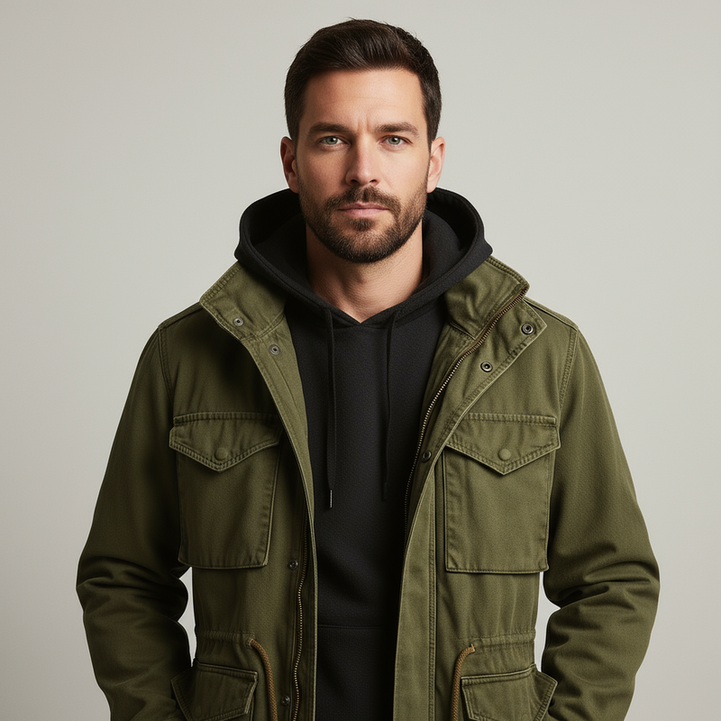 Men's Woven Belted Topcoat, Transitional Longline Jacket
