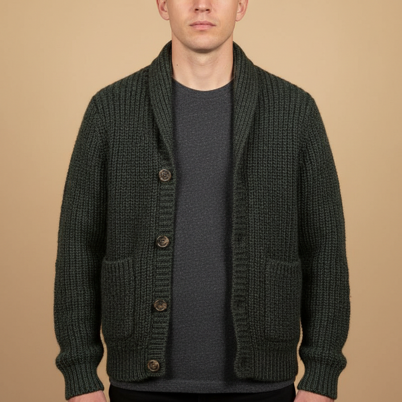 Men's Ribbed Button-Front Cardigan, Winter-Weight Layering Knit