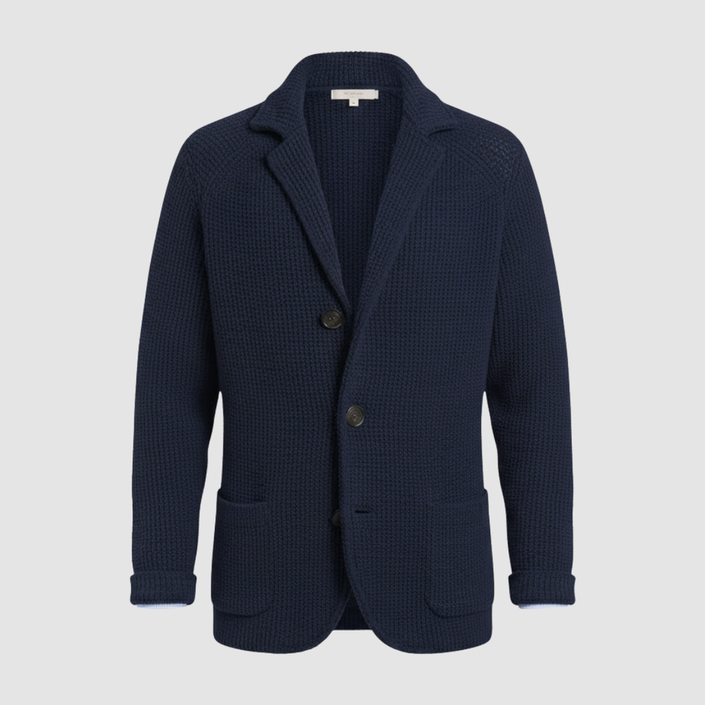 Men's Waffle-Knit Notch-Lapel Blazer, Two-Button Patch-Pocket Jacket