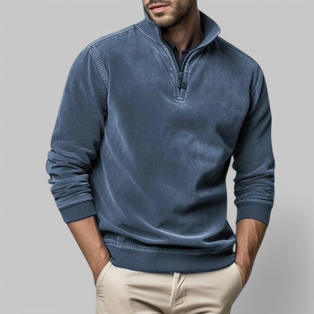 Men's Brushed Fleece Quarter-Zip Sweatshirt, Stand-Collar Pullover