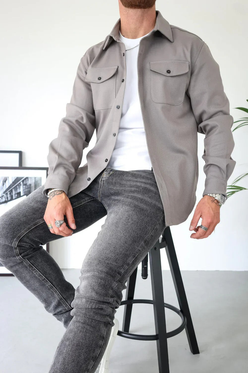 Men's Brushed Woven Overshirt, Two-Pocket Button-Front Shirt Jacket