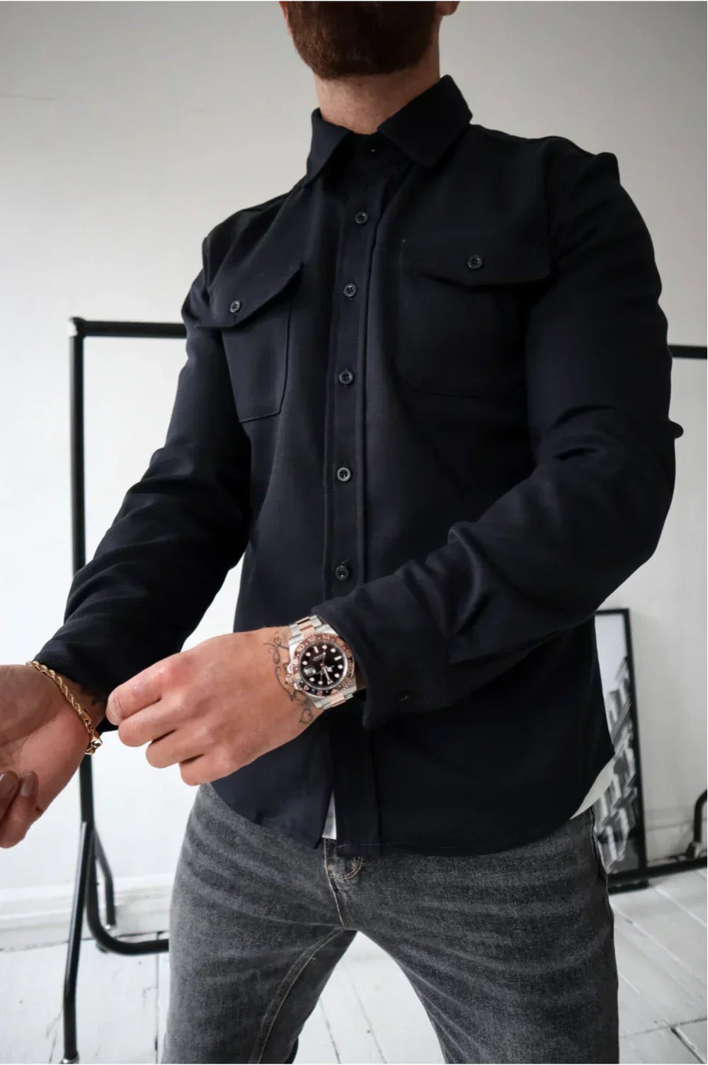 Men's Brushed Woven Overshirt, Two-Pocket Button-Front Shirt Jacket