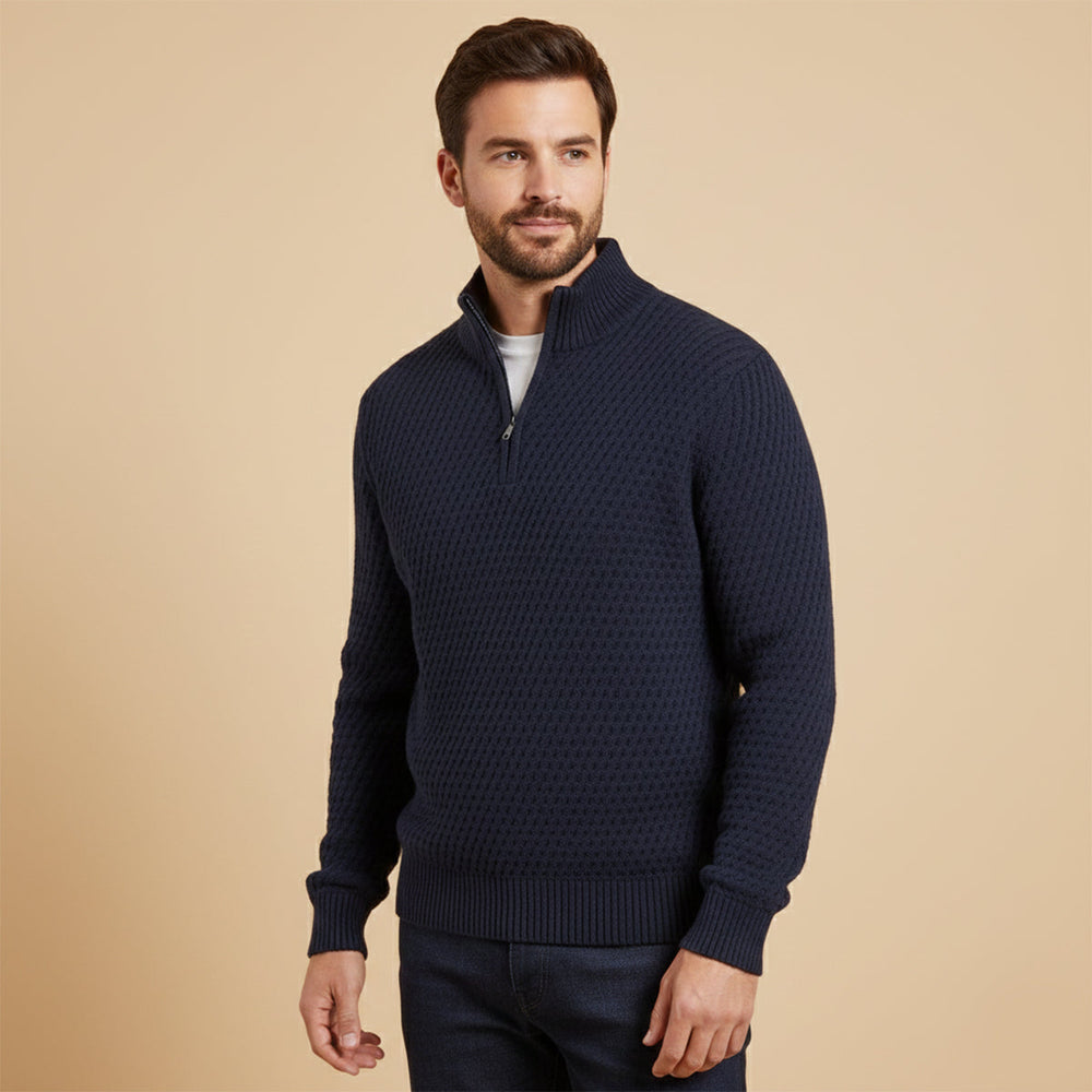Men's Raised-Diamond Textured Quarter-Zip, Tall Ribbed-Collar Sweater