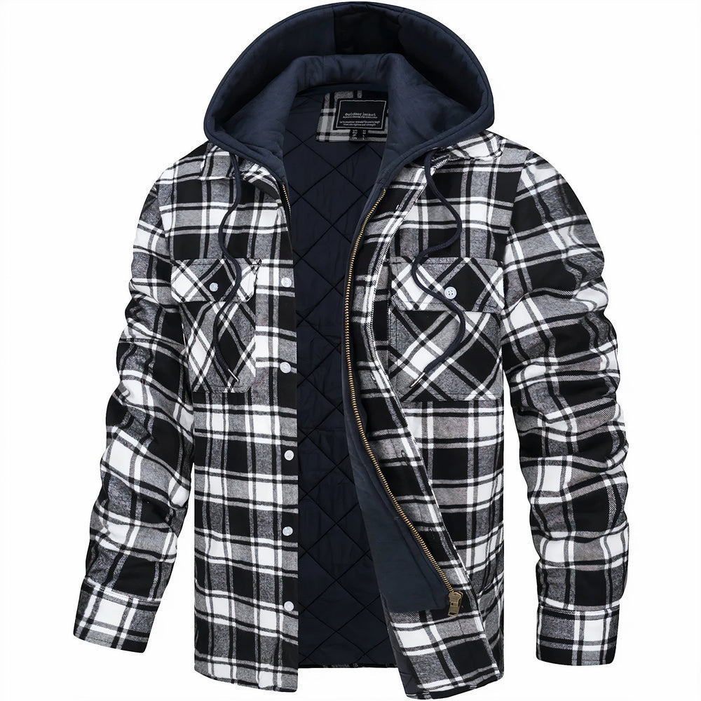 Men's Tartan Flannel Hooded Shirt Jacket, Quilted-Lined Utility Coat