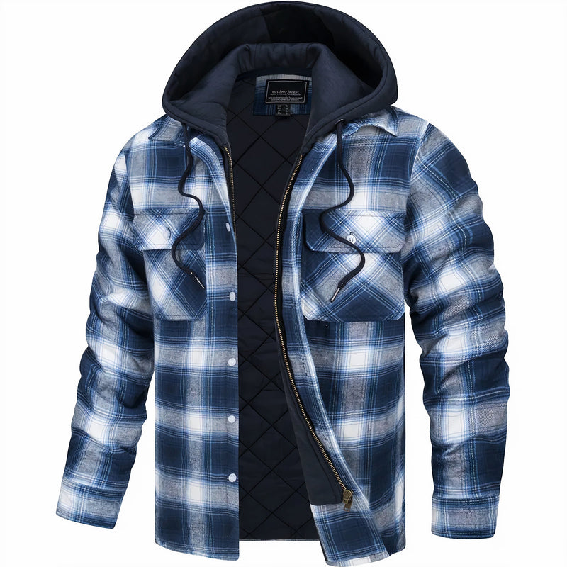 Men's Tartan Flannel Hooded Shirt Jacket, Quilted-Lined Utility Coat