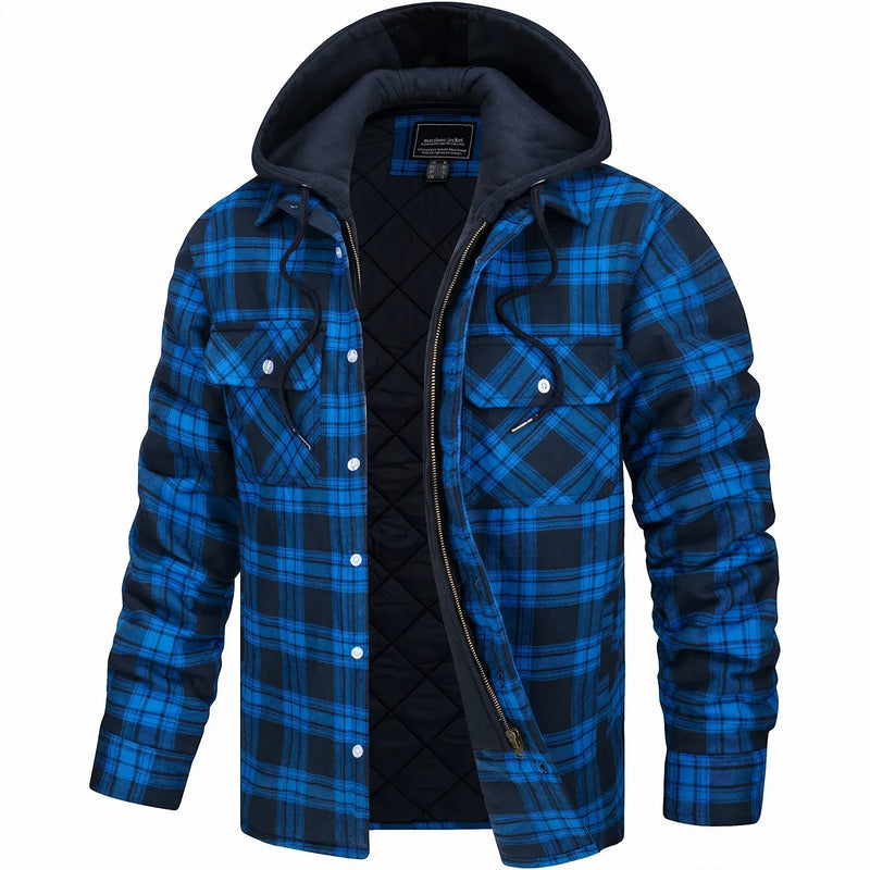 Men's Plaid Flannel Shirt Jacket, Quilt-Lined with Hood