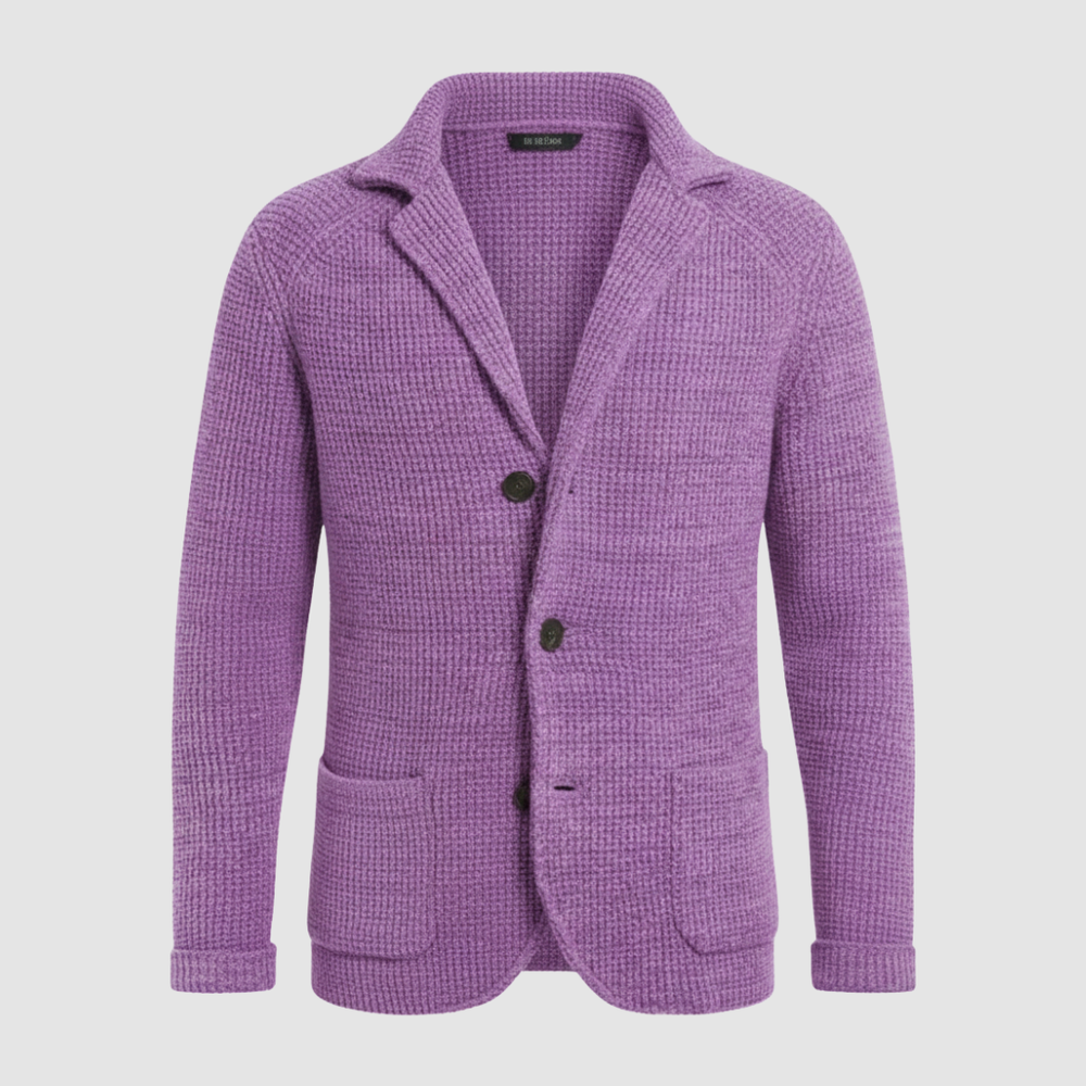 Men's Waffle-Knit Notch-Lapel Blazer, Two-Button Patch-Pocket Jacket