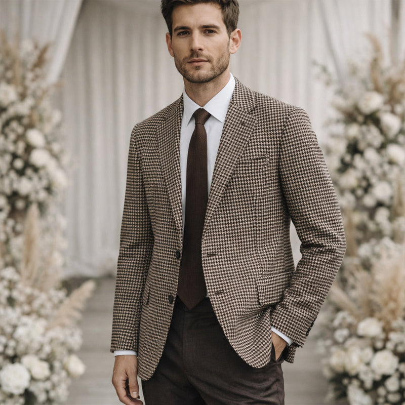 Men's Tweed Notch-Lapel Blazer, Cool-Season Knit-Blend Structured Jacket
